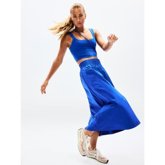 Athleta M Midday Mid Rise Midi Poplin Skirt Varsity Blue Medium - Picture 1 of 7